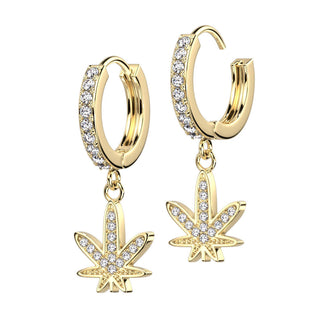 Boucle d'Oreille Feuille De Chanvre Zircone Cliqueur