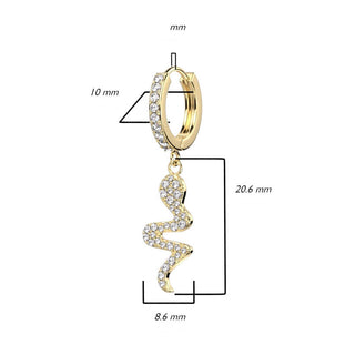 Boucle d'Oreille Pendentif Serpent Zircone Cliqueur
