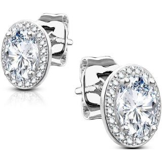 Argent 925 Bouton d'Oreille Zircone Ovale
