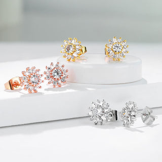 Argent 925 Bouton d'Oreille Fleur Zircone