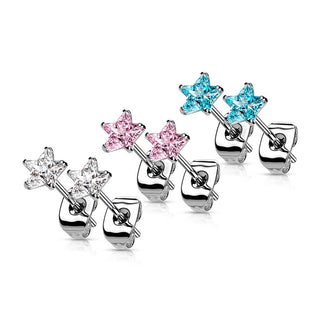 Argent 925 Bouton d'Oreille Zircone Argent Étoile