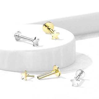 Or 14kt Labret Étoile Plate Enfoncer