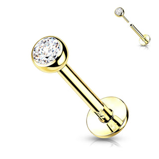 Or 14kt Labret Bille Plate Zircone Enfoncer