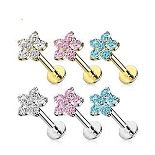 Or 14kt Labret Fleur Zircone Enfoncer