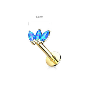Or 14kt Labret Marquise 3 Opale Enfoncer