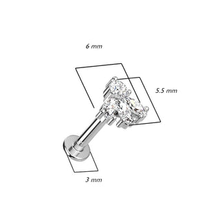 Or 14kt Labret Marquise 3 Zircone Enfoncer