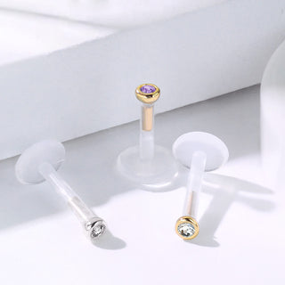 Or 14kt Labret Zircone Ronde