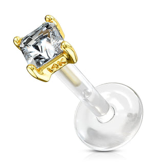 Or 14kt Labret Zircone Carrée