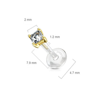 Or 14kt Labret Zircone Carrée