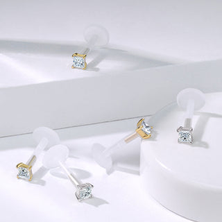Or 14kt Labret Zircone Carrée