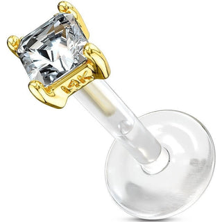 Or 14kt Labret Zircone Carrée