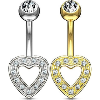 Or 14kt Piercing Nombril Cœur Zircone