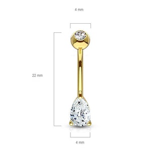 Or 14kt Piercing Nombril Zircone Larme