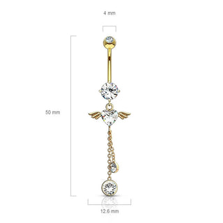 Or 14kt Piercing Nombril Pendentif Ailes d´Ange Zircone