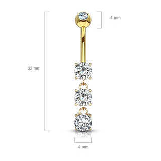 Or 14kt Piercing Nombril Pendentif 3 Zircone