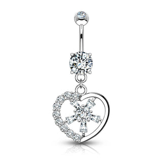 Or 14kt Piercing Nombril Pendentif Cœur Zircone