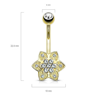 Or 14kt Piercing Nombril Fleur Zircone