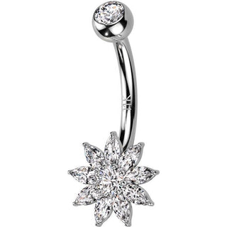 Or 14kt Piercing Nombril Fleur Zircone