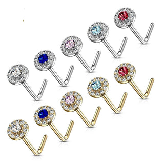 Or 14kt Nez En Forme de L Zircone Ronde