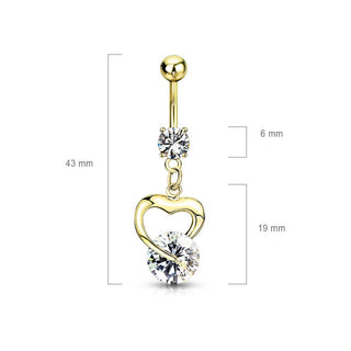 Piercing Nombril Pendentif Cœur Zircone Or