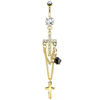 Piercing Nombril Pendentif Croix Zircone Or