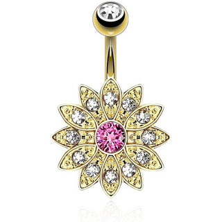 Piercing Nombril Fleur Zircone Or
