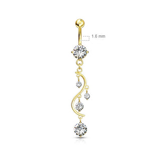 Piercing Nombril Pendentif Zircone Or