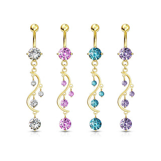 Piercing Nombril Pendentif Zircone Or