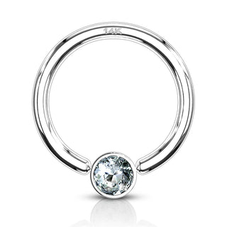 Or 14kt Anneau Zircone Bille Captive
