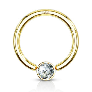 Or 14kt Anneau Zircone Bille Captive