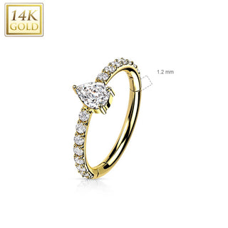 Or 14kt Anneau Zircone Goutte Cliqueur