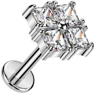 Labret carré 4 zircones Enfoncer