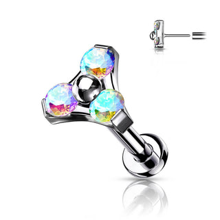 Titane Labret Triangle Zircone Argent Enfoncer