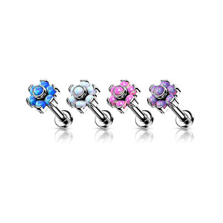 Titane Labret Fleur Opale Argent Enfoncer
