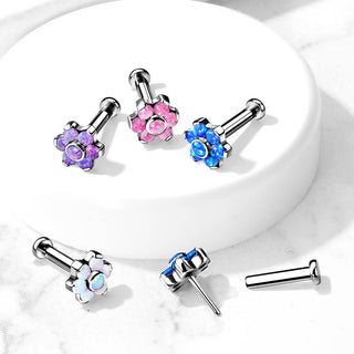 Titane Labret Fleur Opale Argent Enfoncer