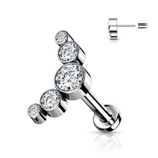 Titane Labret 5 Zircones Argent Enfoncer