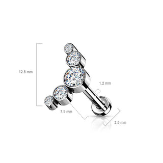 Titane Labret 5 Zircones Argent Enfoncer