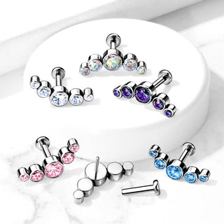 Titane Labret 5 Zircones Argent Enfoncer