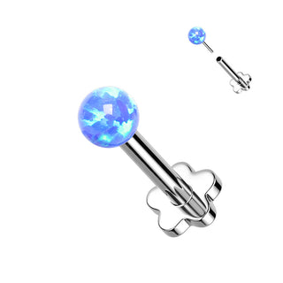 Titane Labret Bille Opale Base Fleur Argent Enfoncer