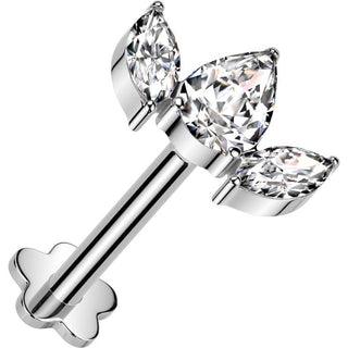 Titane Labret base 3 zircones en forme de fleur  Enfoncer