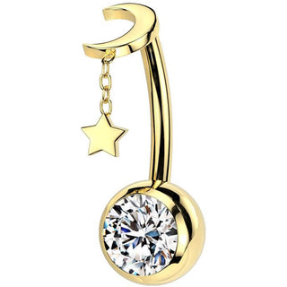 Titane Piercing Nombril lune étoilée zircone pendentif Enfoncer