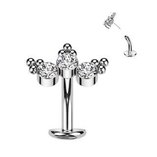 Titane Piercing Nombril 3 Zircones Argent Enfoncer