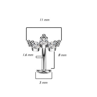 Titane Piercing Nombril 3 Zircones Argent Enfoncer