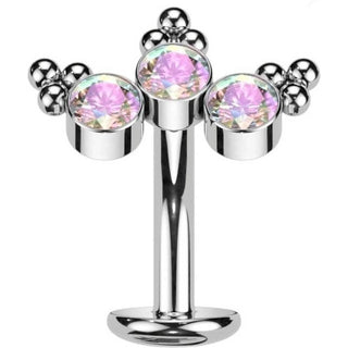 Titane Piercing Nombril 3 Zircones Argent Enfoncer