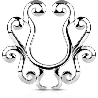 Faux Piercing Tétons Fleur Tribale Argent Pliable