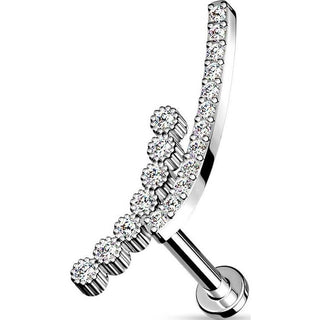 Labret Tige Courbée Zircone Filetage Interne