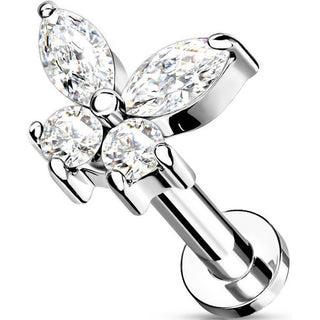 Labret Papillon Zircone Filetage Interne