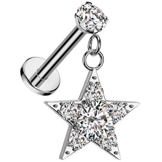 Labret étoile zircone pendentif Filetage Interne
