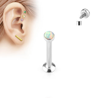 Labret Opale Plate Argent Filetage Interne