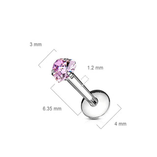 Labret Zircone Cœur Filetage Interne